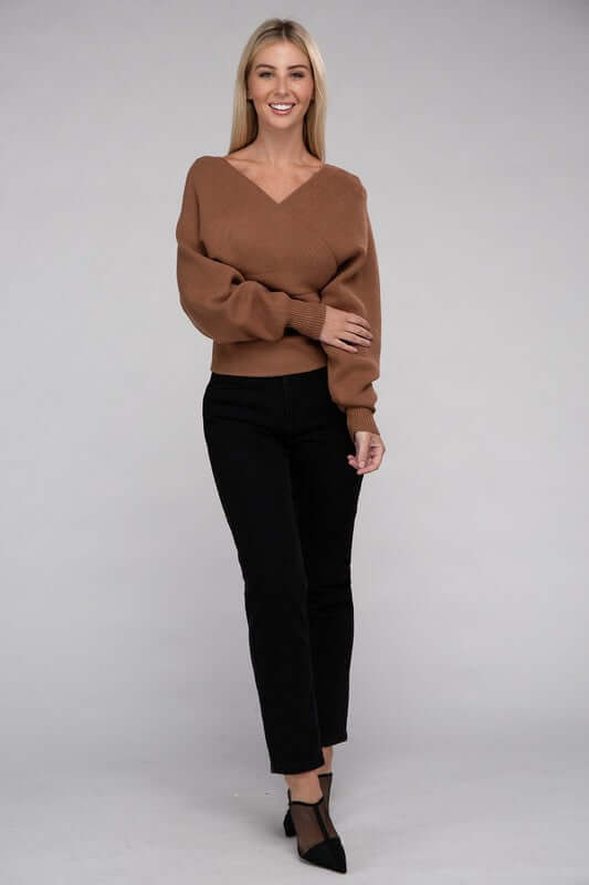 Viscose Cross Wrap Pullover Sweater, ZENANA, $ 41.95