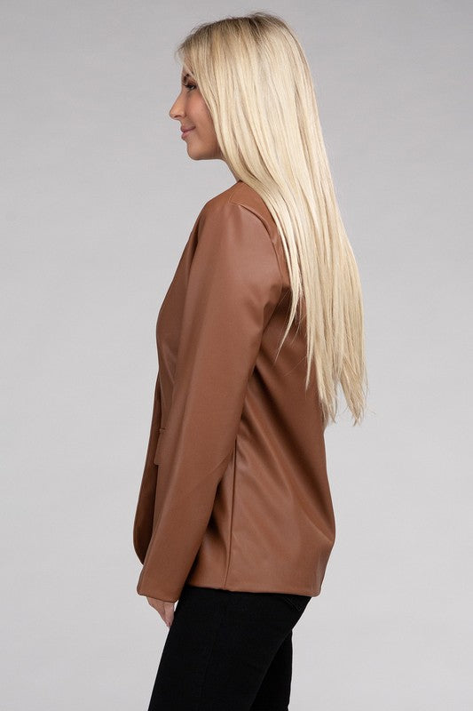 Shop Women's Sleek PU Leather Blazer | Shop Boutique Clothing, Blazers, USA Boutique