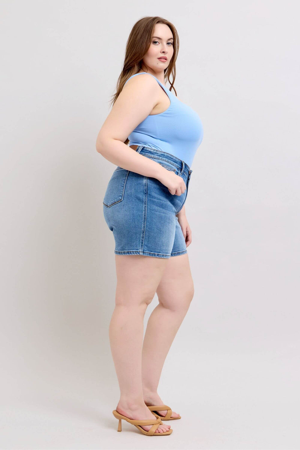 Judy Blue Medium Blue Double Button Denim Shorts | Plus Size, Shorts, $ 59.00, A Moment Of Now™