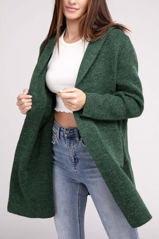 Hooded Open Front Sweater Cardigan, ZENANA, $ 50.95