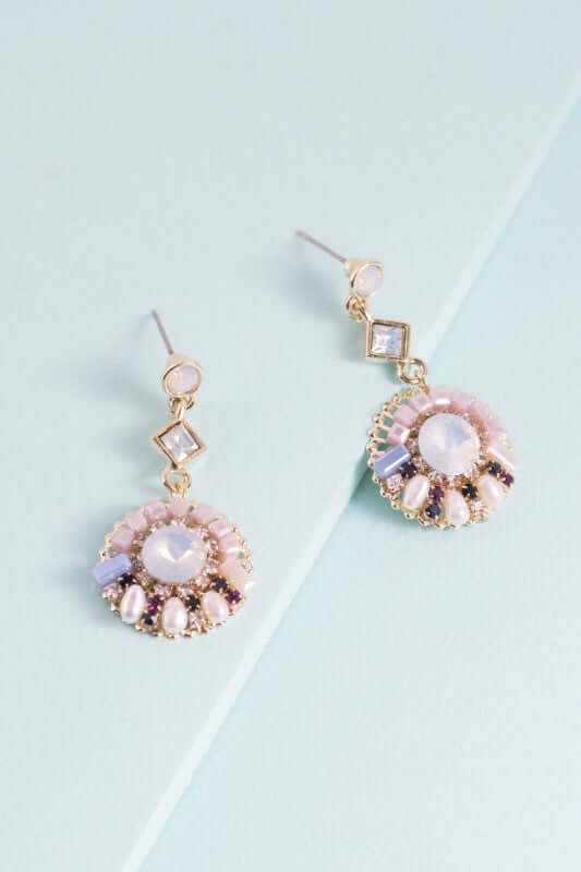 Pastel Gems & Faux Pearl Gold Plated Earrings, Earrings, $ 18.00, A Moment Of Now™