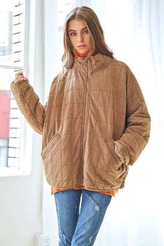 Washed Soft Comfy Quilting Zip Closure Jacket, Davi & Dani, $ 85.95