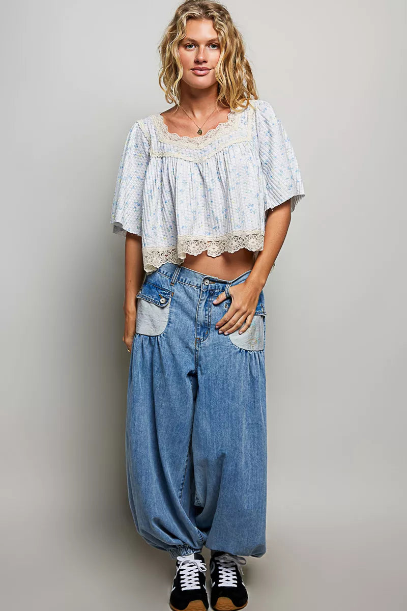 Floral Print Lace Trim Blouse | Boutique In USA, Blouses, $ 65.00, A Moment Of Now™