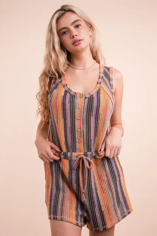 Brick Mix Crochet Multi Color Striped Romper, Rompers, $ 39.00, A Moment Of Now™