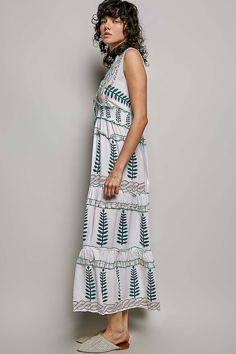 Ivory Floral Printed Sleeveless Tiered Maxi Dress | Smocked Waist, Dresses, $ 57.00, A Moment Of Now™