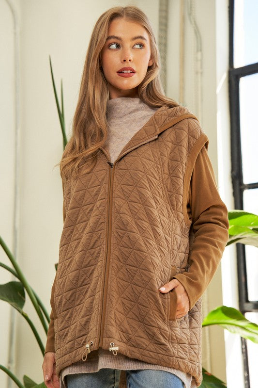 Shop Women's Beige Brown Zipper Front Hoodie Jacket | Boutique Clothing, Jackets, USA Boutique