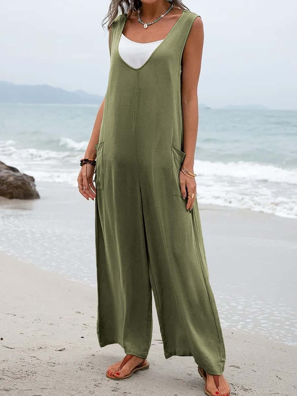 Wide Strap Jumpsuit with Pockets, Generic, A Moment Of Now