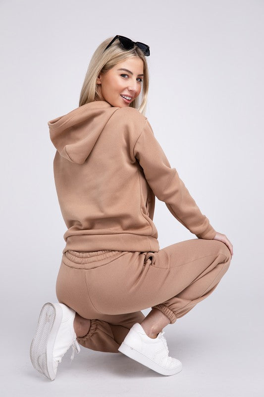 Shop Women's Camel Brown Drop Shoulder Hoodie & Pants Set Loungewear, Loungewear, USA Boutique