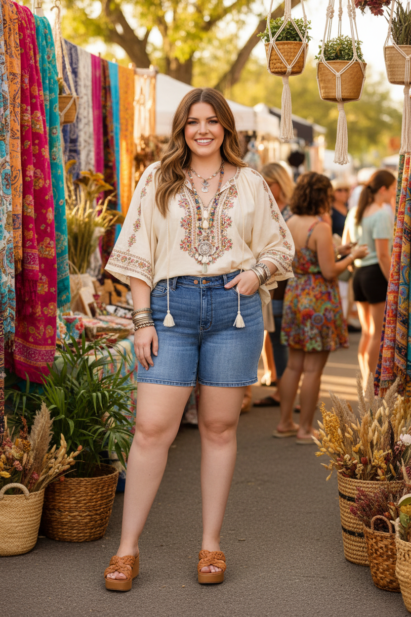 Judy Blue Medium Blue Double Button Denim Shorts | Plus Size, Shorts, $ 59.00, A Moment Of Now™