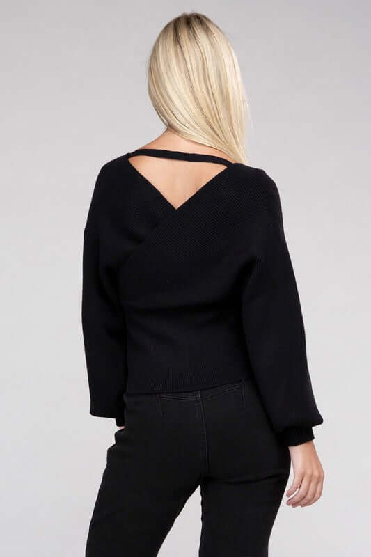 Viscose Cross Wrap Pullover Sweater, ZENANA, $ 41.95