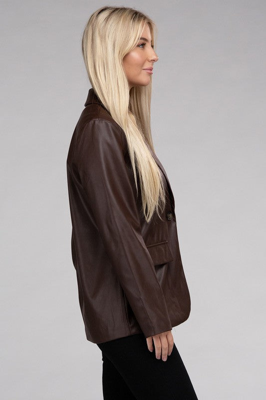 Shop Women's Sleek PU Leather Blazer | Shop Boutique Clothing, Blazers, USA Boutique