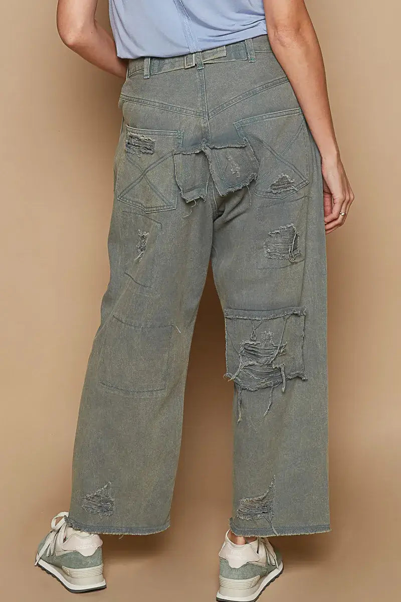 French Blue Distressed Raw Hem Wide Leg Pants for Style, Pants, $ 69.00, A Moment Of Now™
