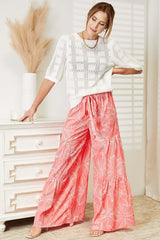 Pink Floral Tiered Wide Leg Pants