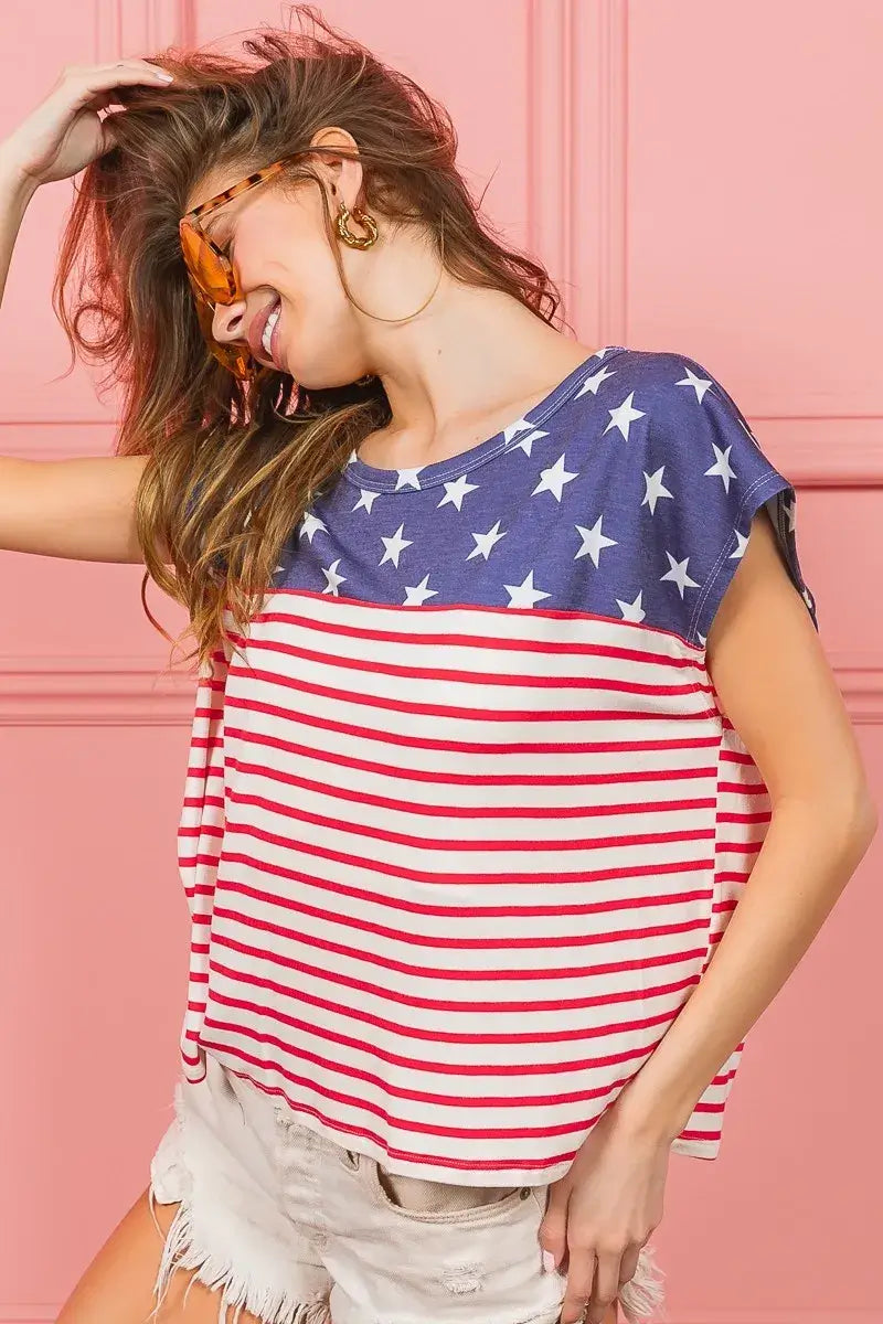 USA Flag Star Printed with Stripe Combo T-shirt - Unique Style, T-shirts, $ 32.00, A Moment Of Now™