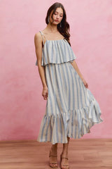 Stripe Tiered Shoulder Tie Midi Lined Dress | Boutique In USA, Dresses, $ 59.00, A Moment Of Now™