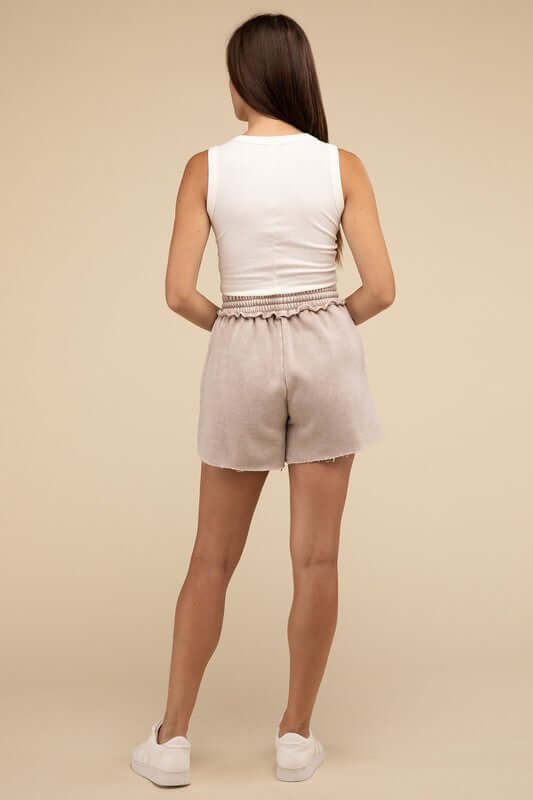 Acid Wash Fleece Drawstring Shorts with Pockets, ZENANA, $ 32.95