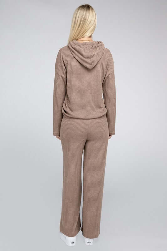 Beige Plus Size Textured Hoodie Top and Pants Set, Nuvi Apparel, $ 48.95