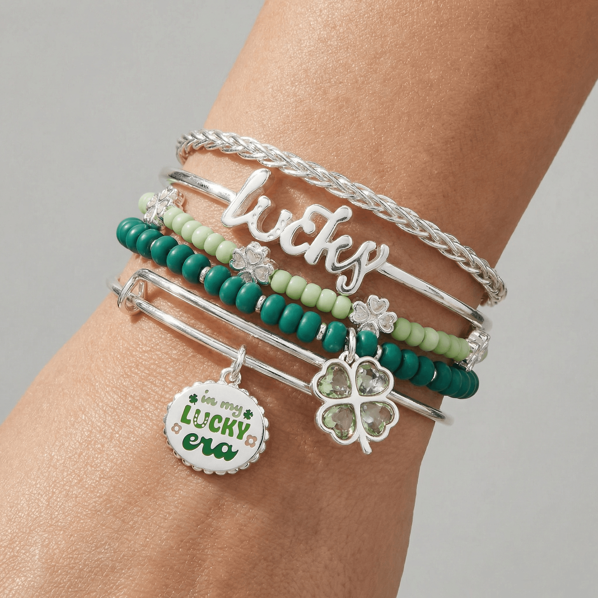 Lucky Four-Leaf Clover Bangle Set of 5, Bracelets, $ 128.00, A Moment Of Now™