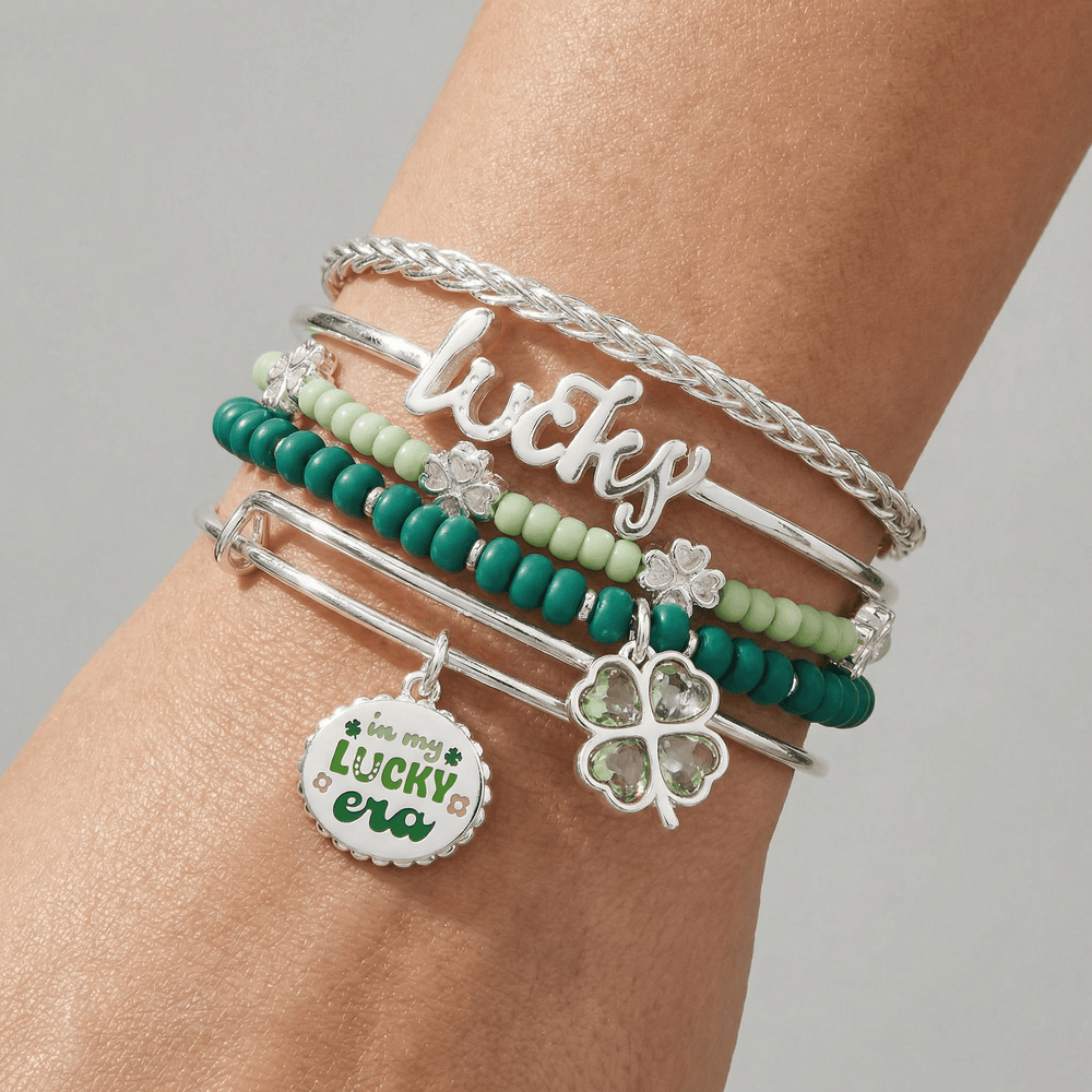 Lucky Four-Leaf Clover Bangle Set of 5, Bracelets, $ 128.00, A Moment Of Now™