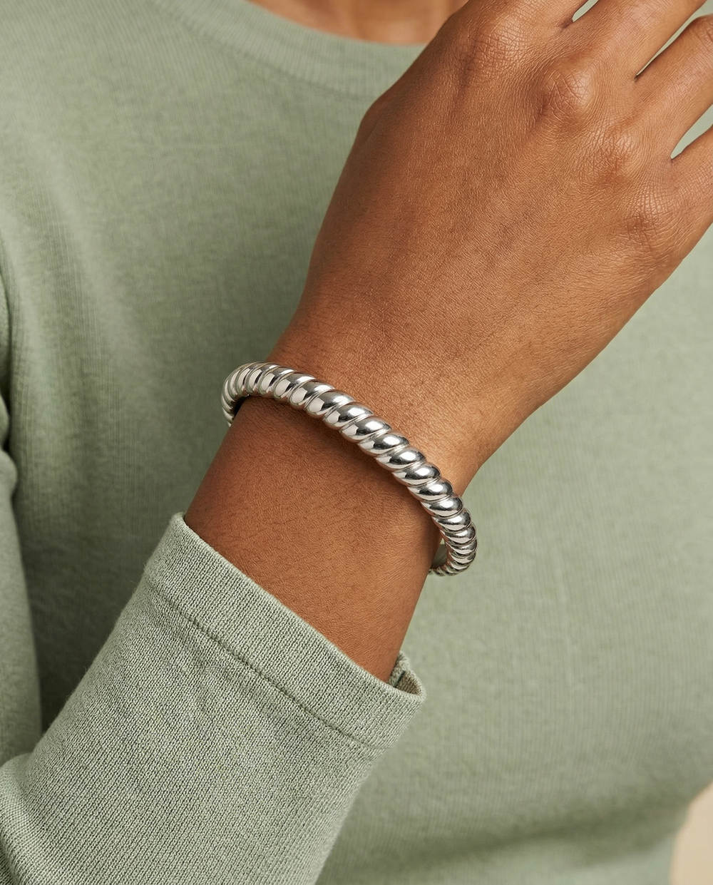Stainless Steel Rope Textured Bangle, Bracelets, $ 21.90, A Moment Of Now™
