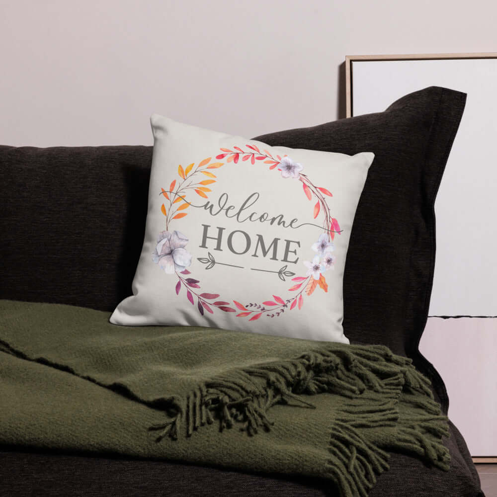 Welcome Home Spring Floral Wreath Throw Pillow, Throw Pillows, $ 55.50, A Moment Of Now™