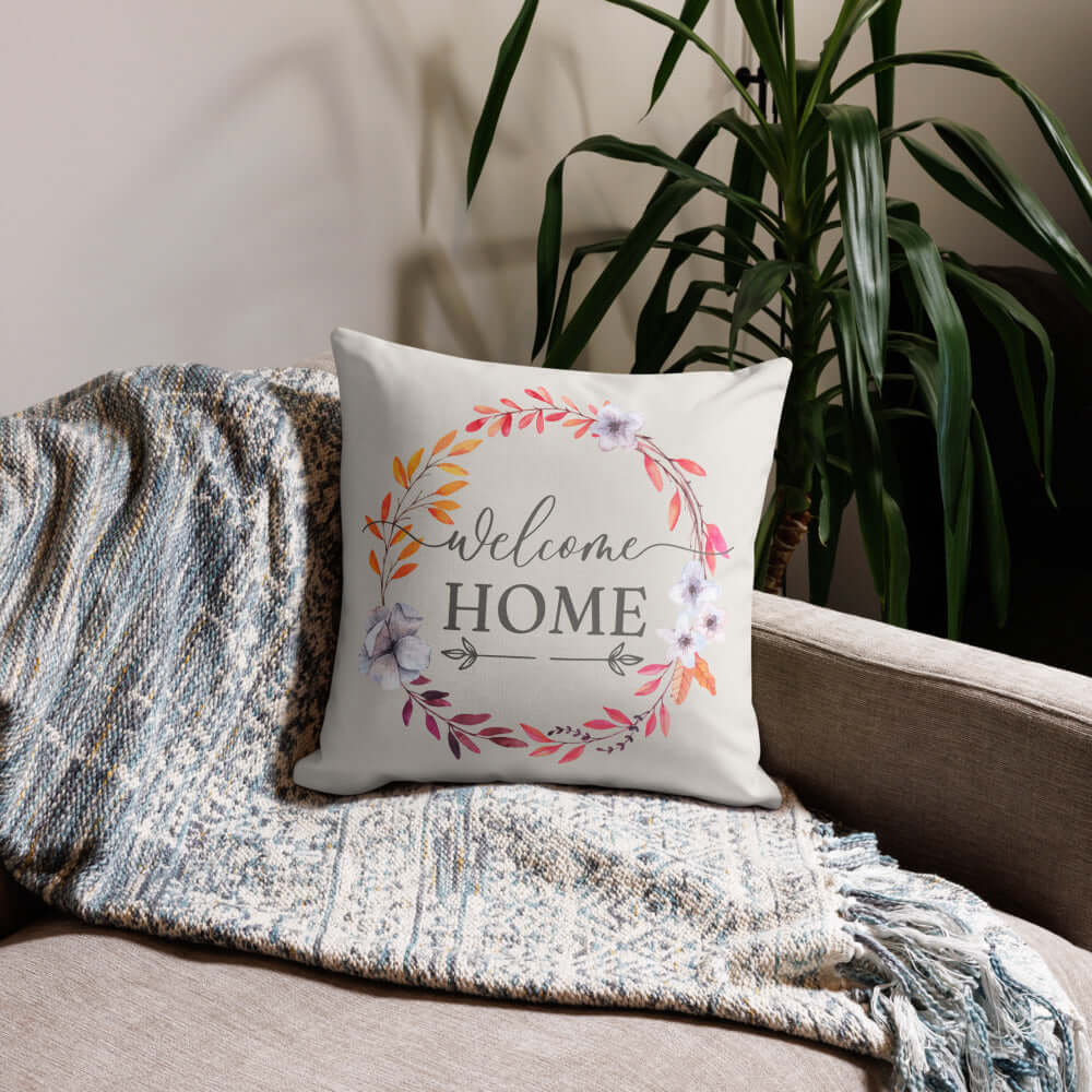 Welcome Home Spring Floral Wreath Throw Pillow, Throw Pillows, $ 55.50, A Moment Of Now™