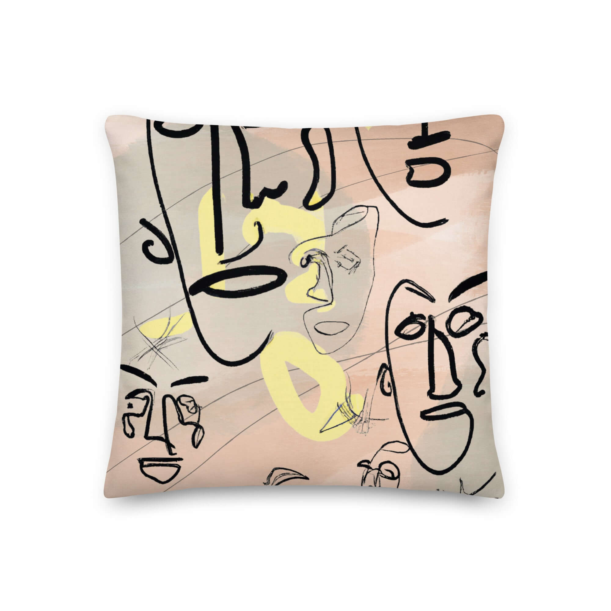 Abstract Berklin Line Art Faces Premium Throw Pillow Accent Cushion, A Moment Of Now, A Moment Of Now