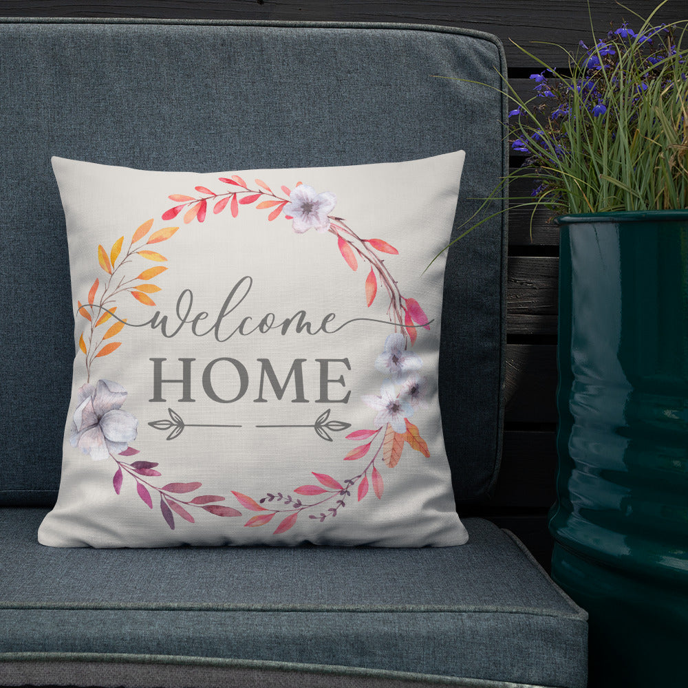 Shop Welcome Home Spring Floral Wreath Premium Decorative Throw Pillow Accent Cushion, Throw Pillows, USA Boutique
