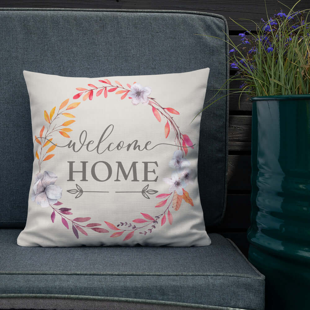 Welcome Home Spring Floral Wreath Throw Pillow, Throw Pillows, $ 55.50, A Moment Of Now™