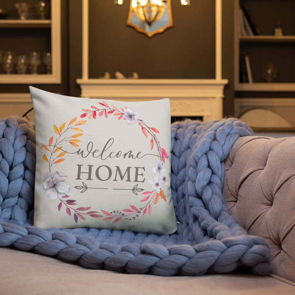 Welcome Home Spring Floral Wreath Throw Pillow, Throw Pillows, $ 55.50, A Moment Of Now™