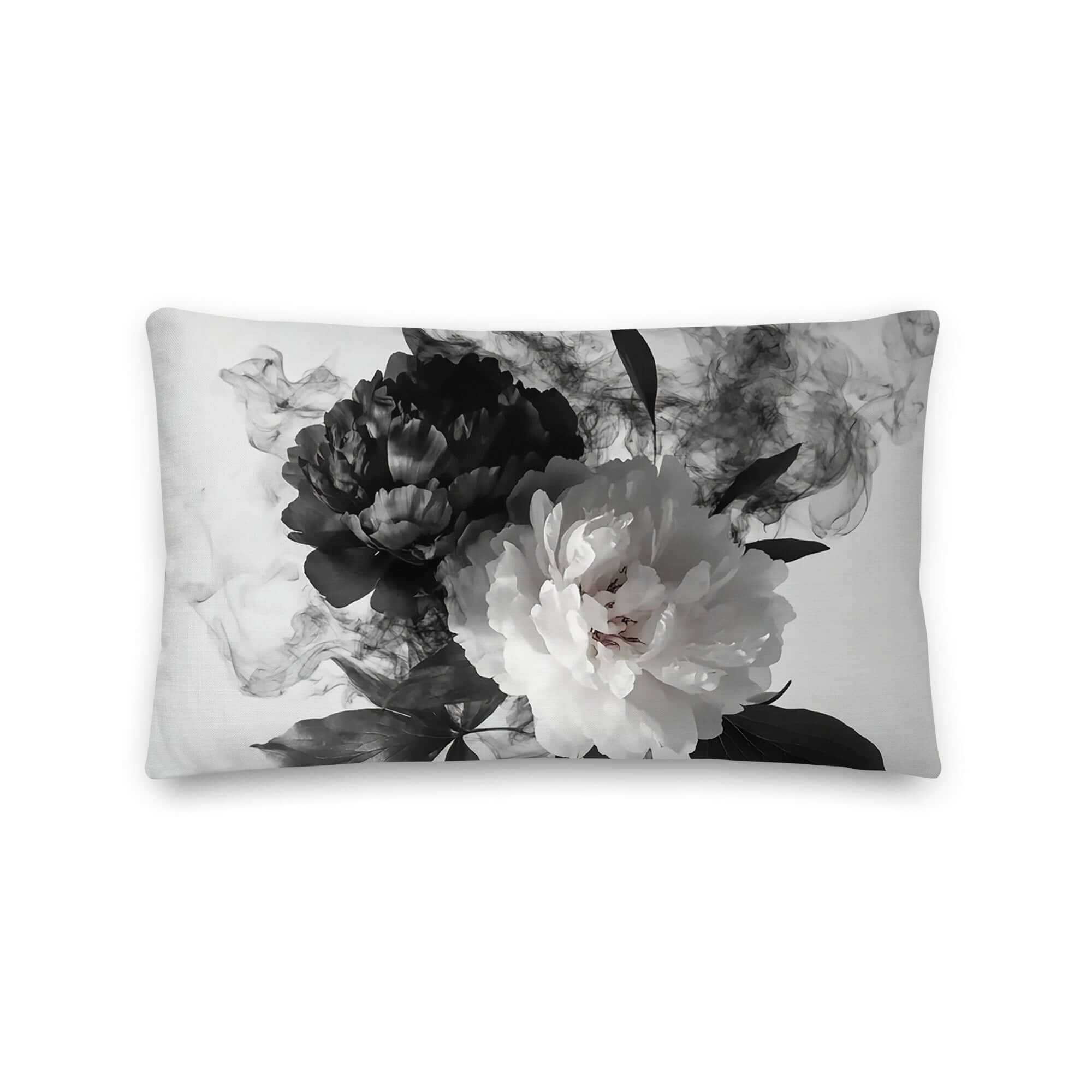 Black and White Smokey Peonies Throw Pillow Cushion, Throw Pillows, $ 55.00, A Moment Of Now™