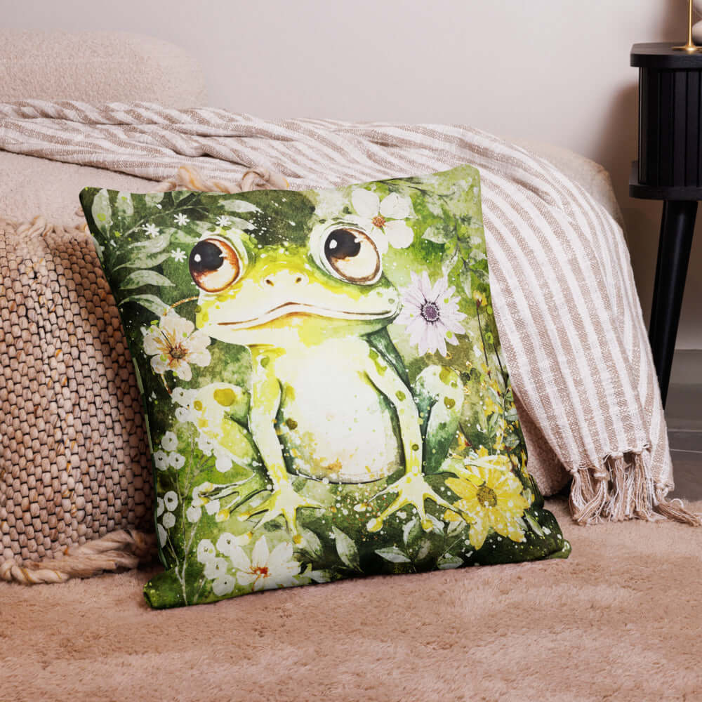 Boho Forrest Floral Frog Premium Accent Throw Pillow Cushion Cover Insert, A Moment Of Now, A Moment Of Now