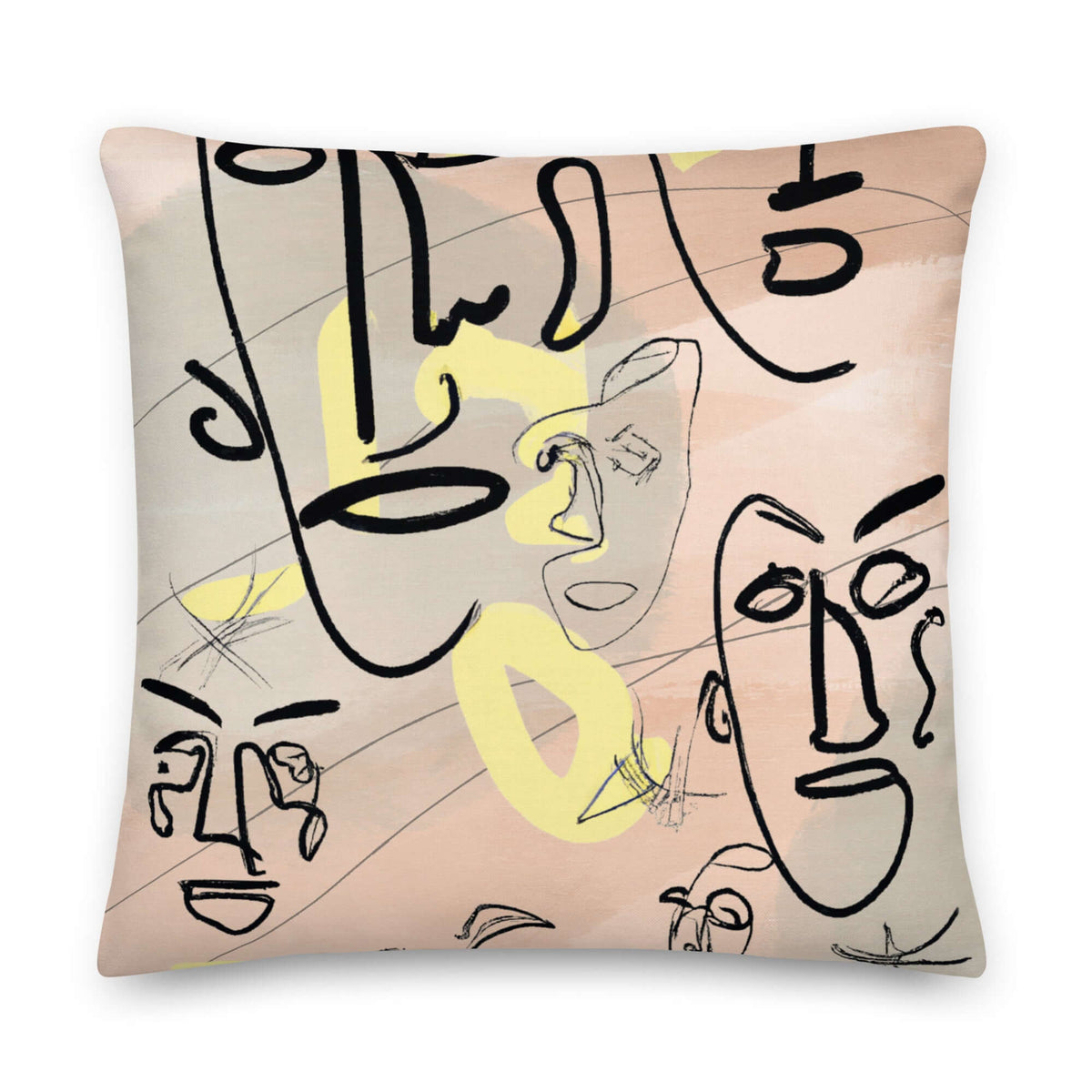 Abstract Berklin Line Art Faces Premium Throw Pillow Accent Cushion, A Moment Of Now, A Moment Of Now