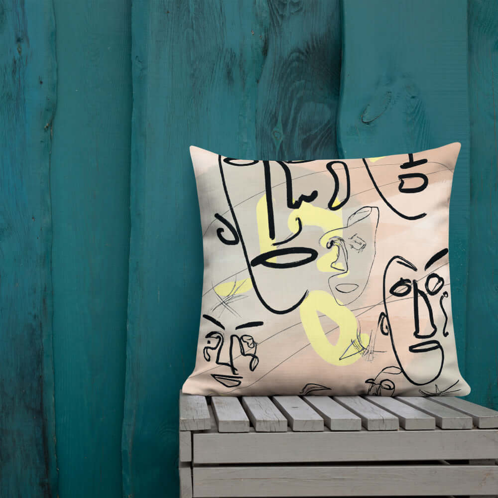 Abstract Berklin Line Art Faces Premium Throw Pillow Accent Cushion, A Moment Of Now, A Moment Of Now