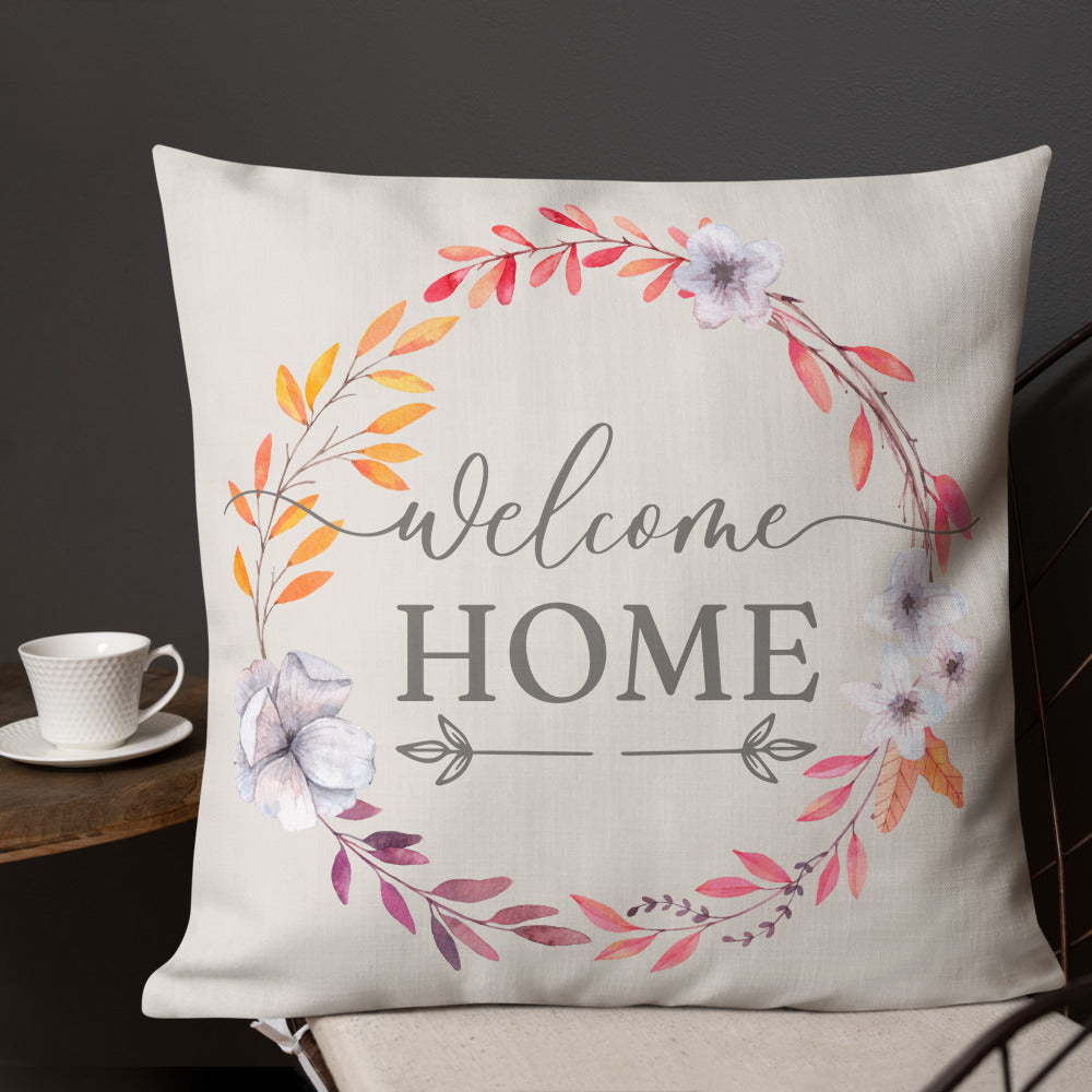 Shop Welcome Home Spring Floral Wreath Premium Decorative Throw Pillow Accent Cushion, Throw Pillows, USA Boutique