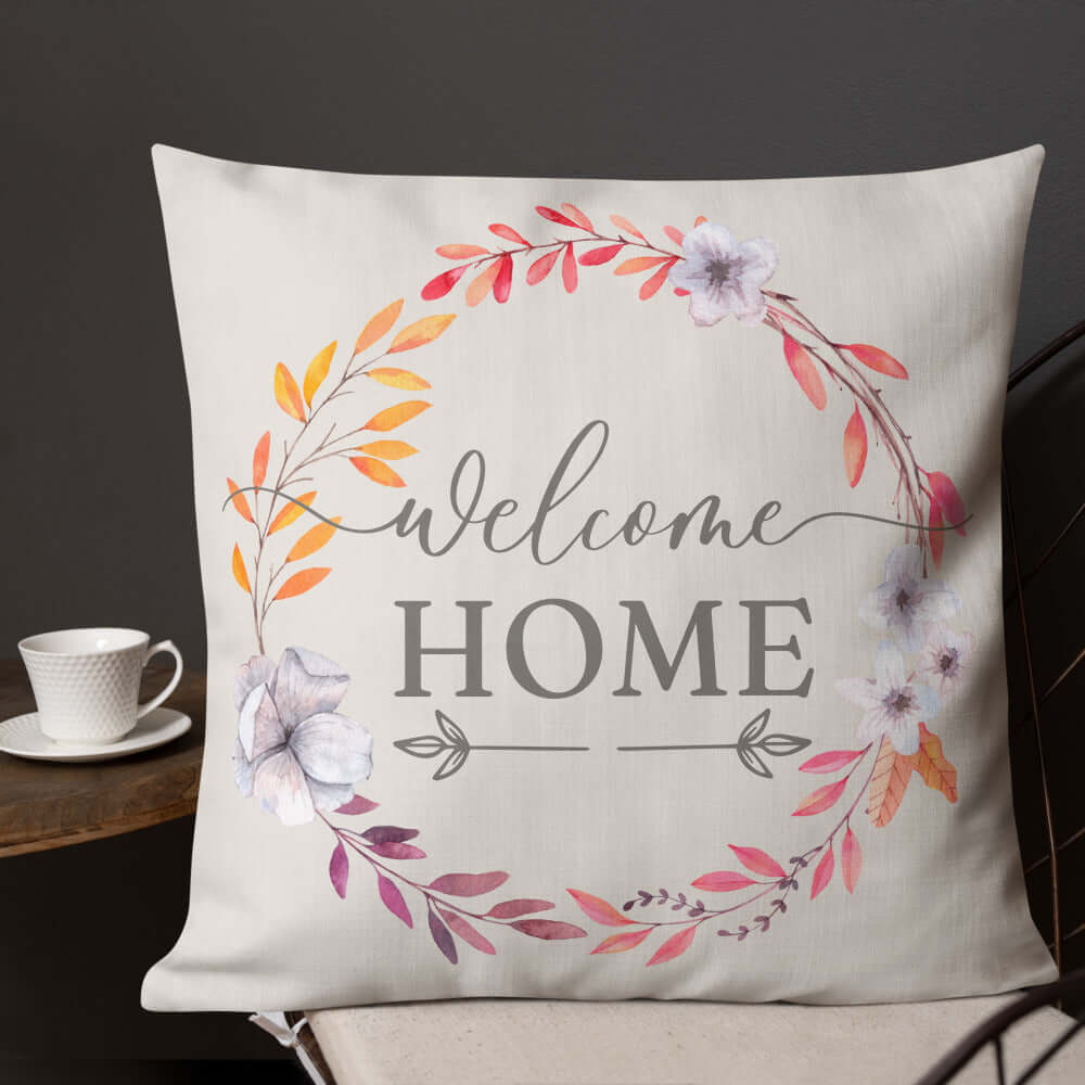 Welcome Home Spring Floral Wreath Throw Pillow, Throw Pillows, $ 55.50, A Moment Of Now™