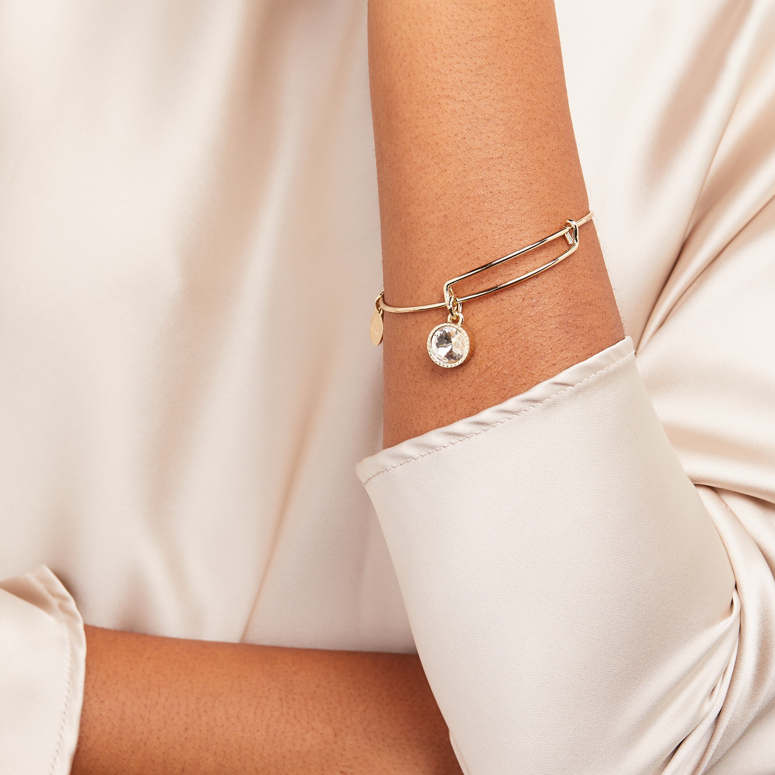 April Clear Crystal Birthstone Charm Bangle, Bracelets, $ 28.00, A Moment Of Now™