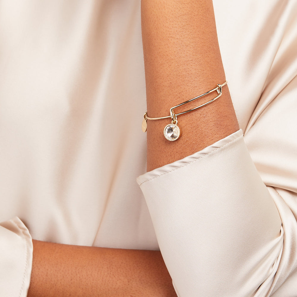 April Clear Crystal Birthstone Charm Bangle, Bracelets, $ 28.00, A Moment Of Now™