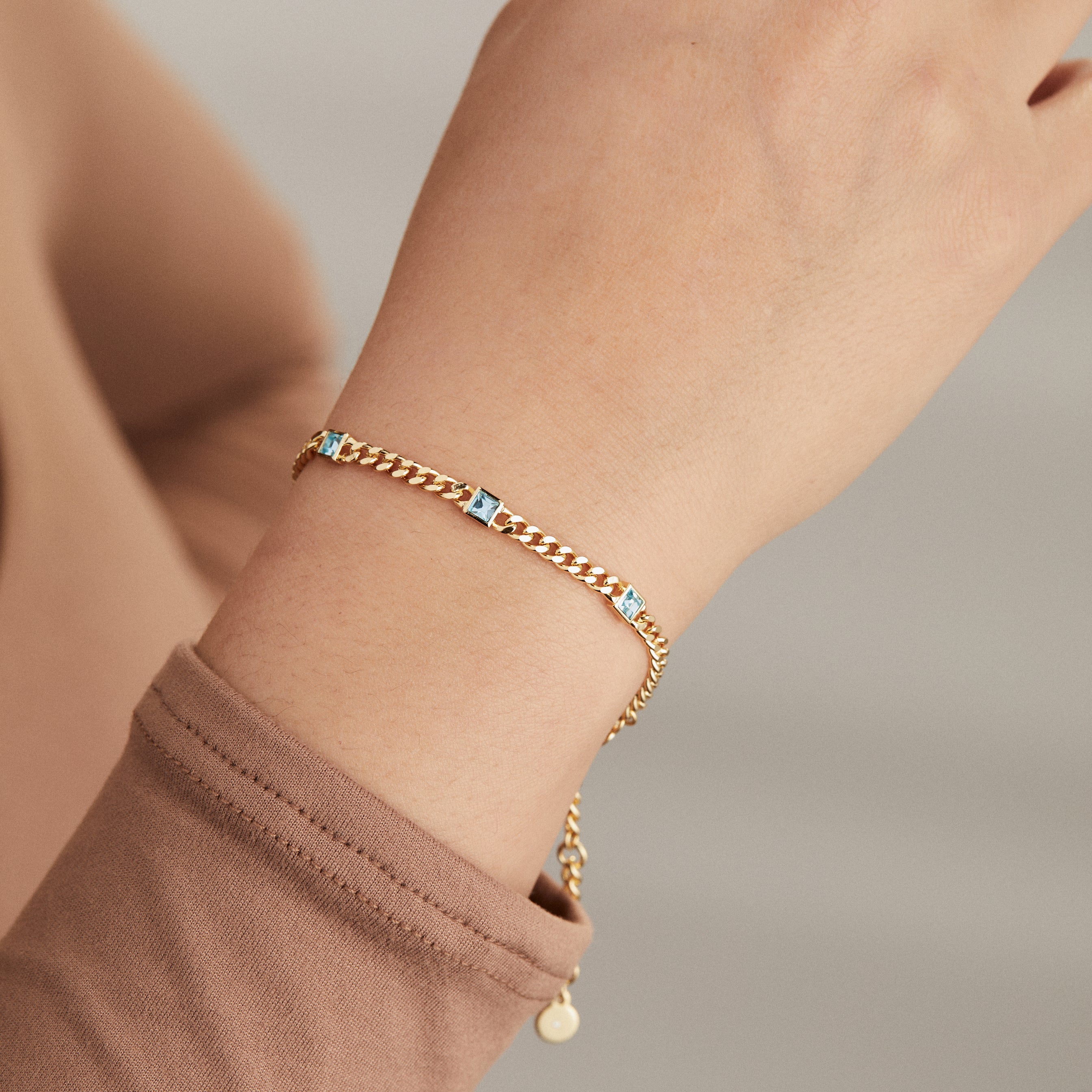 March Birthstone Aquamarine Curb Chain Bracelet, Bracelets, $ 28.00, A Moment Of Now™