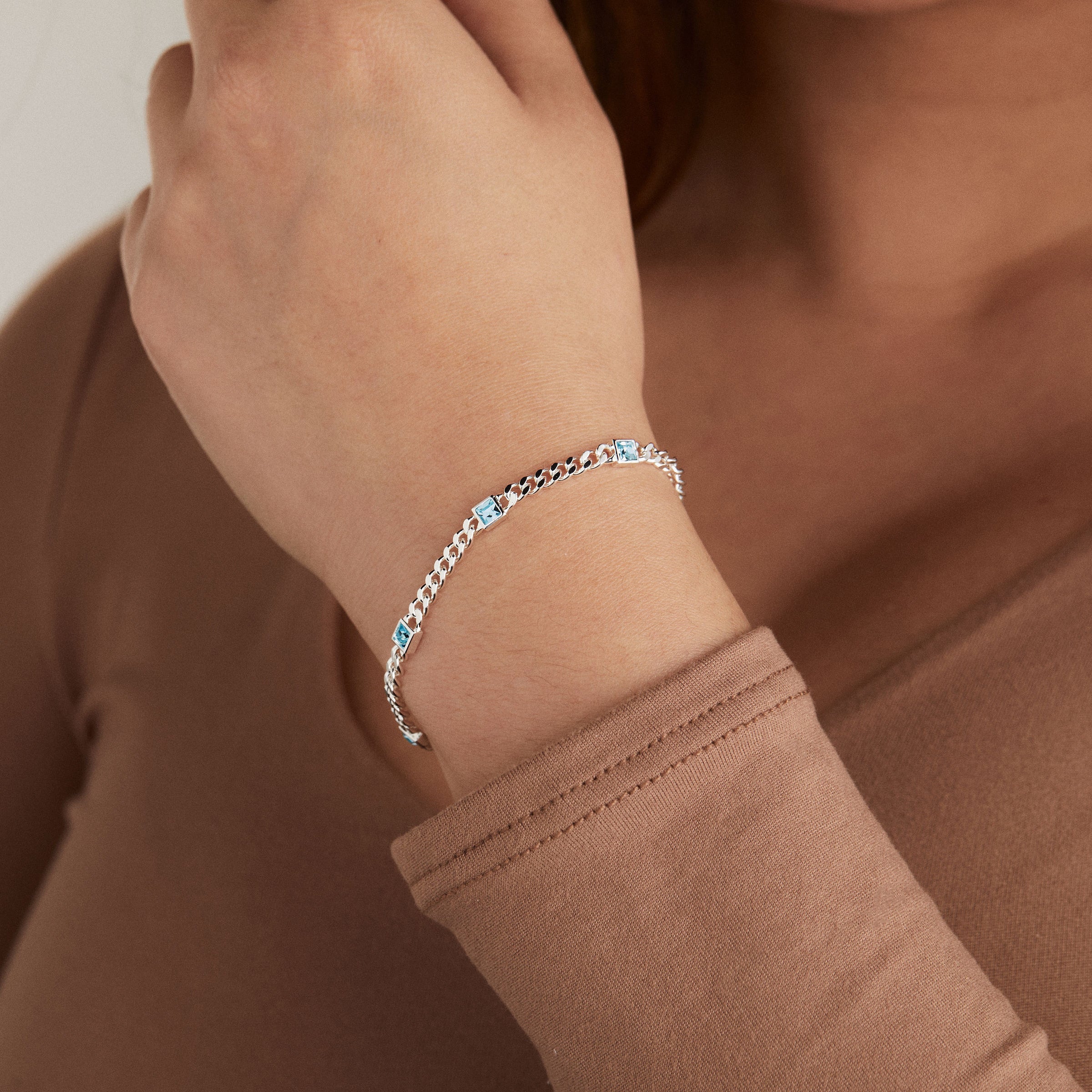 March Birthstone Aquamarine Curb Chain Bracelet, Bracelets, $ 28.00, A Moment Of Now™