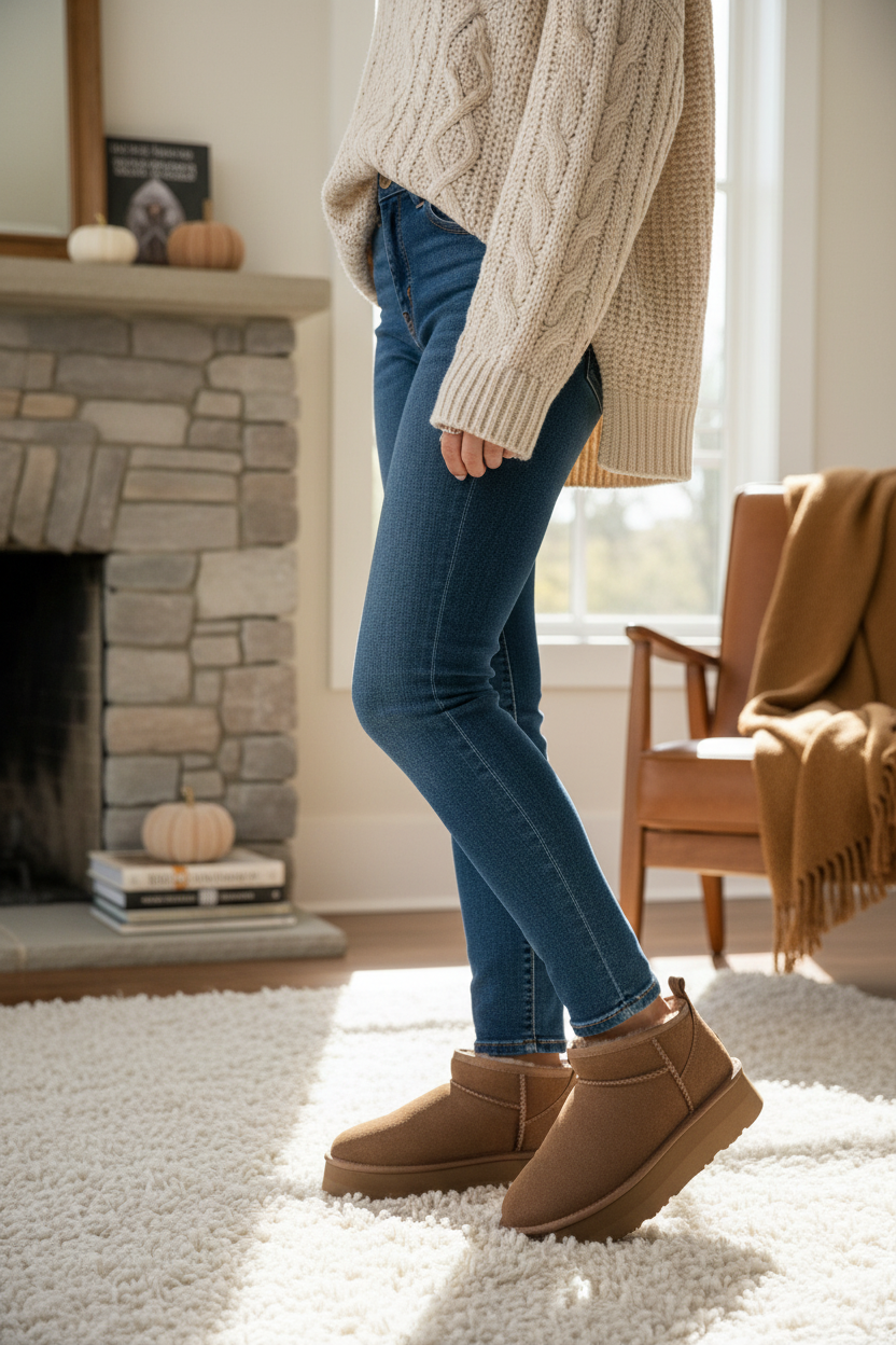 Cosy Ultra Short Platform Boots Clay