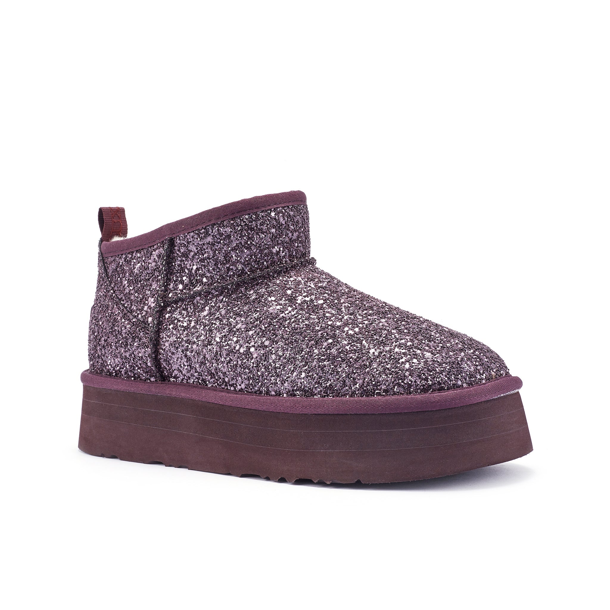 COSY ULTRA SHORT PLATFOAM BOOTS GLITTER PLUM