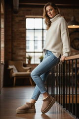Cosy Ultra Short Platform Boots Embossed Taupe
