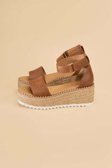 TUCKIN-S Tan Brown Platform Wedges Sandals