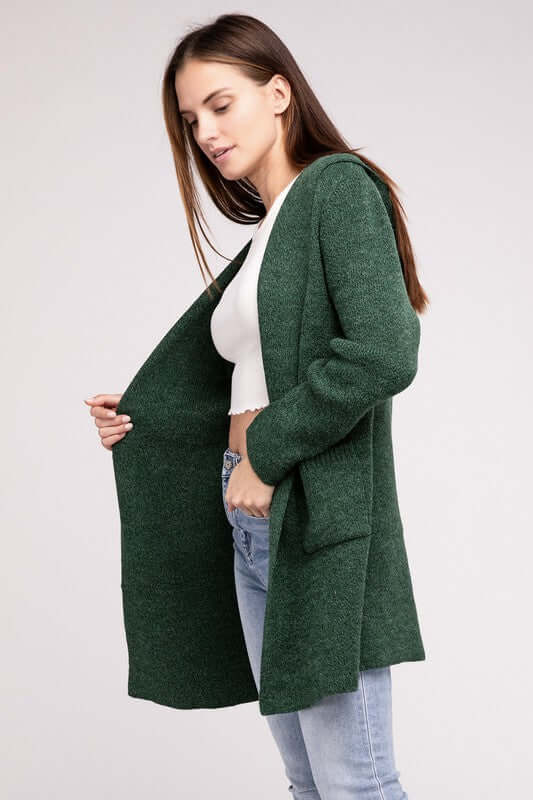 Hooded Open Front Sweater Cardigan, ZENANA, $ 50.95