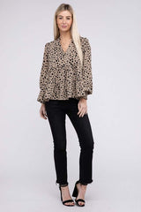 Leopard Print Ruffle Hem Long Sleeve Blouse, Nuvi Apparel, $ 35.95