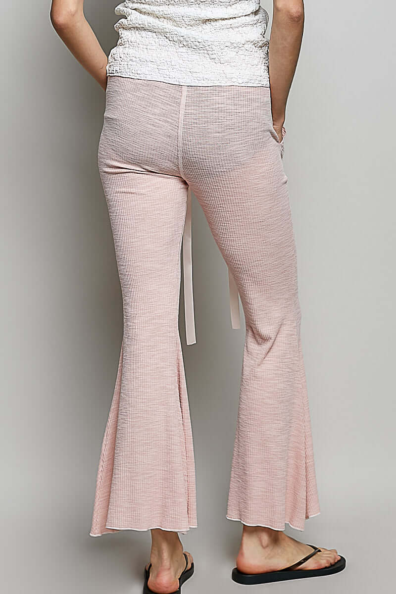 Blush Pink Drawstring Ribbed Knit Flare Pants | POL, Pants, $ 65.00, A Moment Of Now™