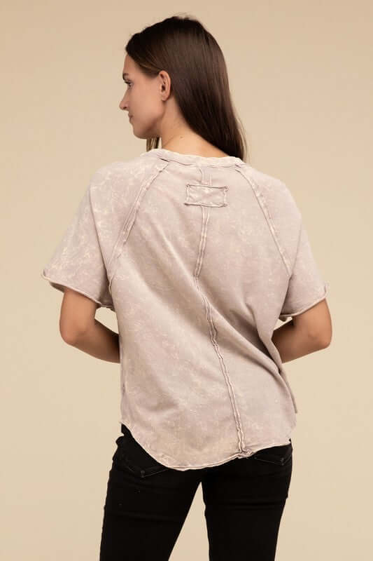 Back Patch Crinkle Washed Raglan Sleeve T-Shirt, ZENANA, A Moment Of Now