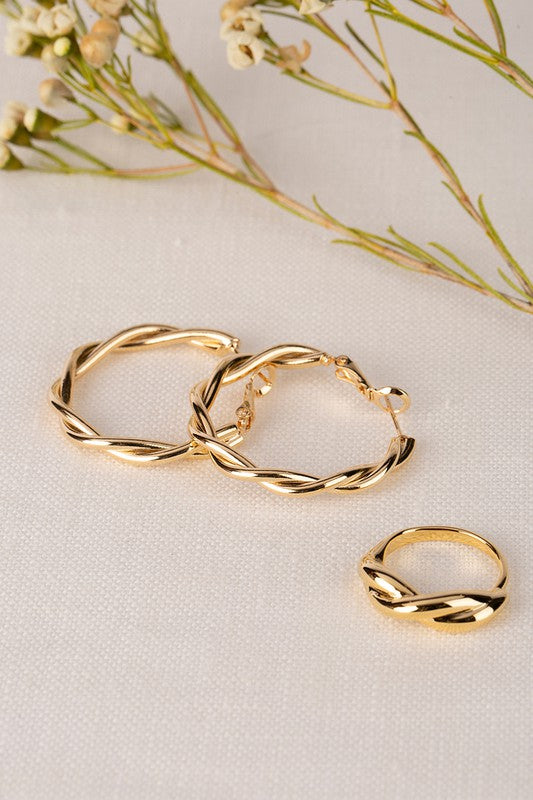 Shop Gold Plated Ripple Ring & Earrings Set | Boutique Fashion Jewelry, jewelry Sets, USA Boutique