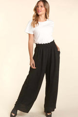 Black Elastic Waist Wide Leg Pants with Pockets, Haptics, $ 48.00